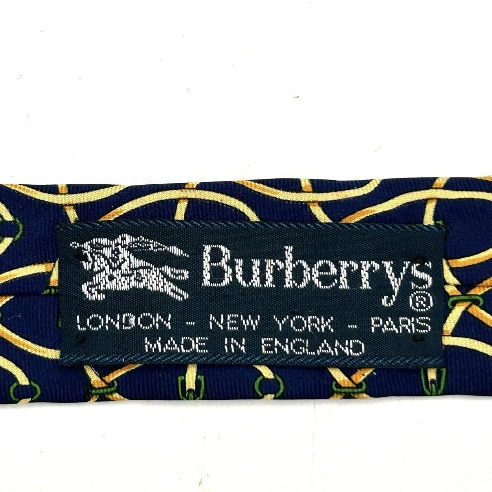 Burberrys' Men's Silk Tie Navy Blue Vintage 90s Equestrian Bit Harness England